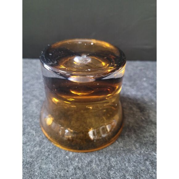 Krosno Poland Amber Brown Glass Candle Holders, Bubble in Clear Base - Picture 4 of 4